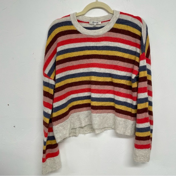 Madewell Sweaters - Madewell Beige & Orange Striped Wool Alpaca Blend Crew Neck Sweater S